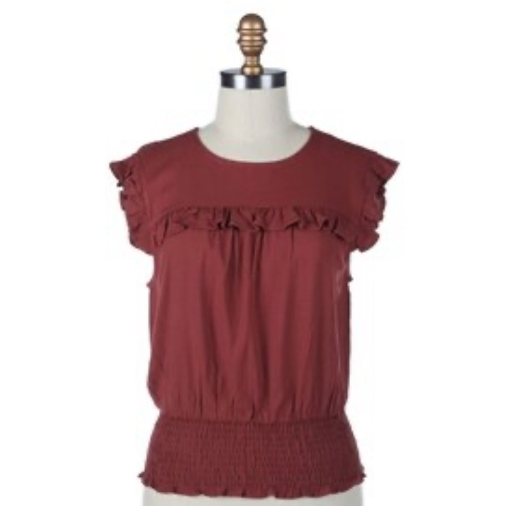 MOA MOA ruffle trim top rust size S NWOT